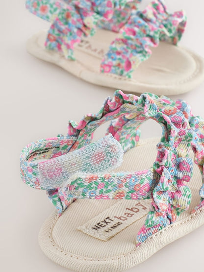 Pink Floral Baby Ruffle Sandals (0-24mths) - Size Up To 3 Months (50 - 62cm)