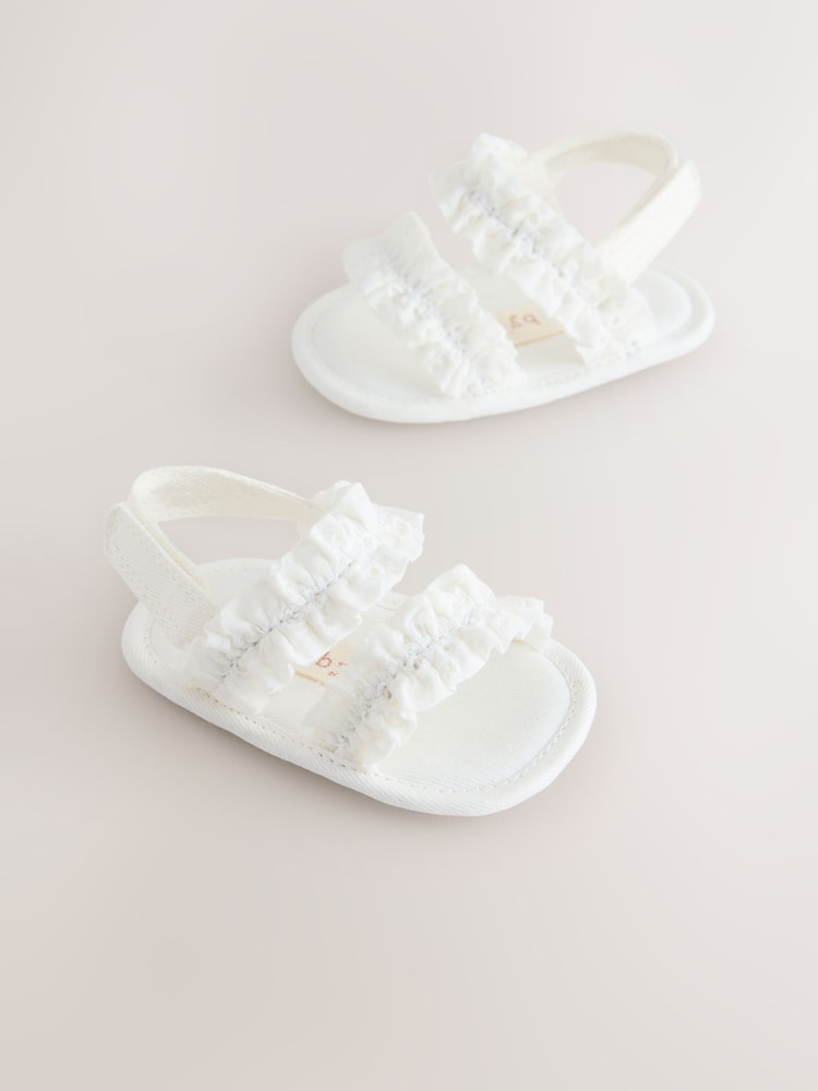 White Baby Ruffle Sandals (0-24mths) - Size Up To 3 Months (50 - 62cm) - White
