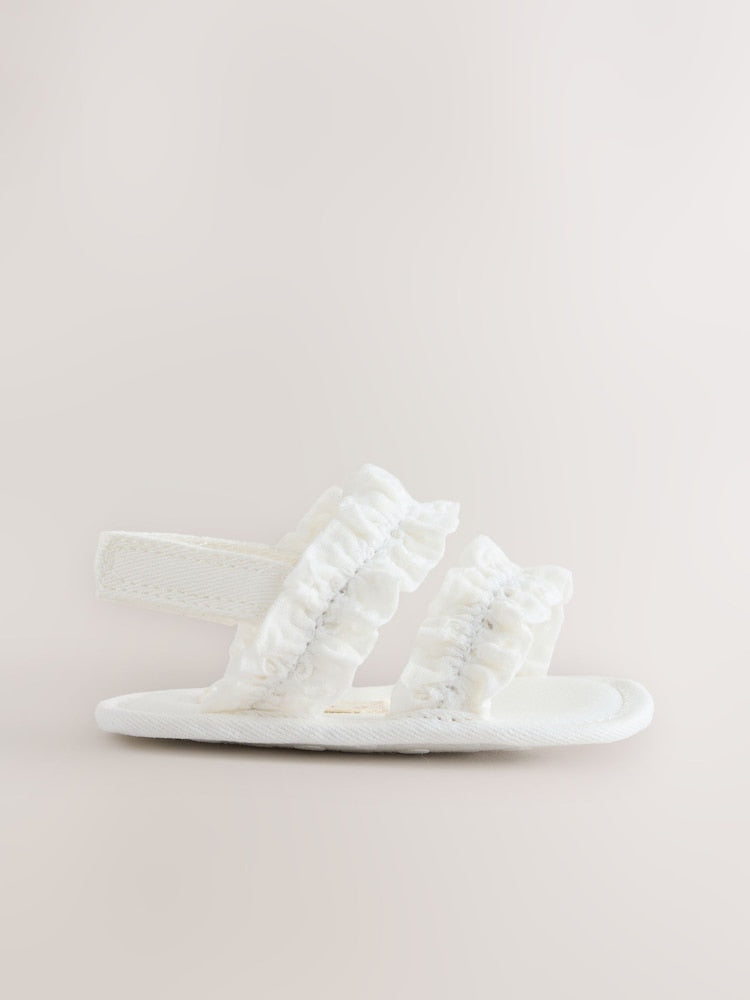 White Baby Ruffle Sandals (0-24mths) - Size Up To 3 Months (50 - 62cm)