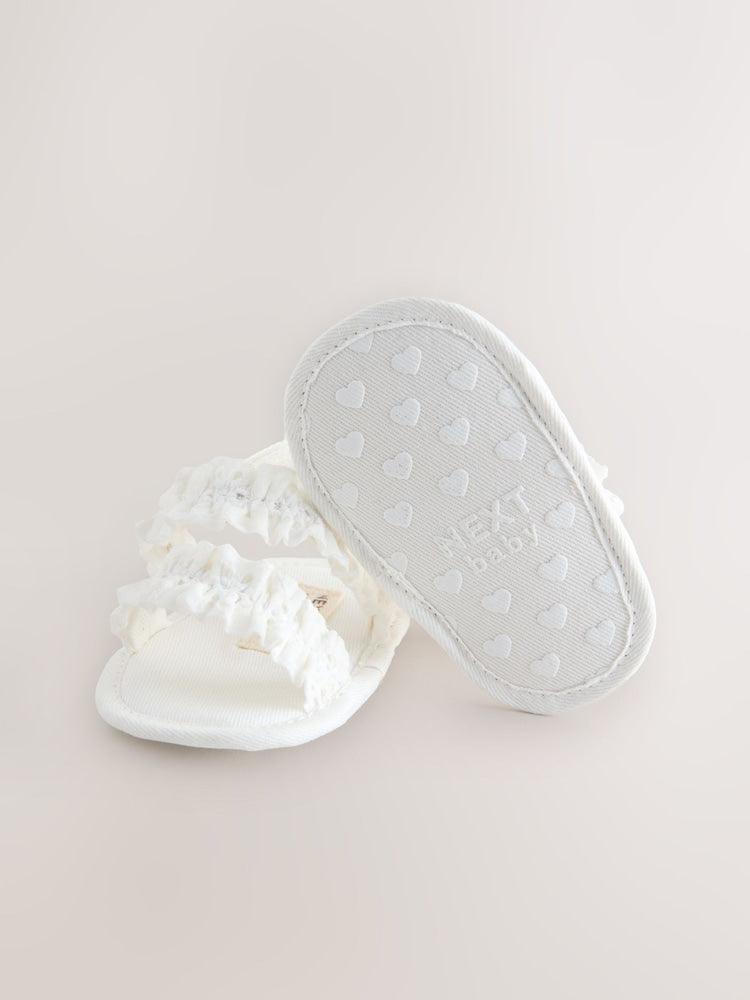 White Baby Ruffle Sandals (0-24mths) - Size Up To 3 Months (50 - 62cm)