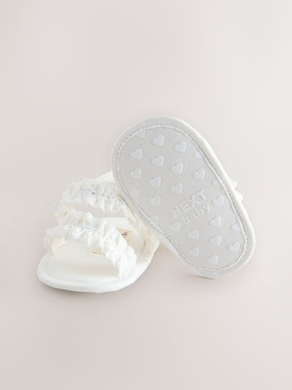 White Baby Ruffle Sandals (0-24mths) - Size Up To 3 Months (50 - 62cm)