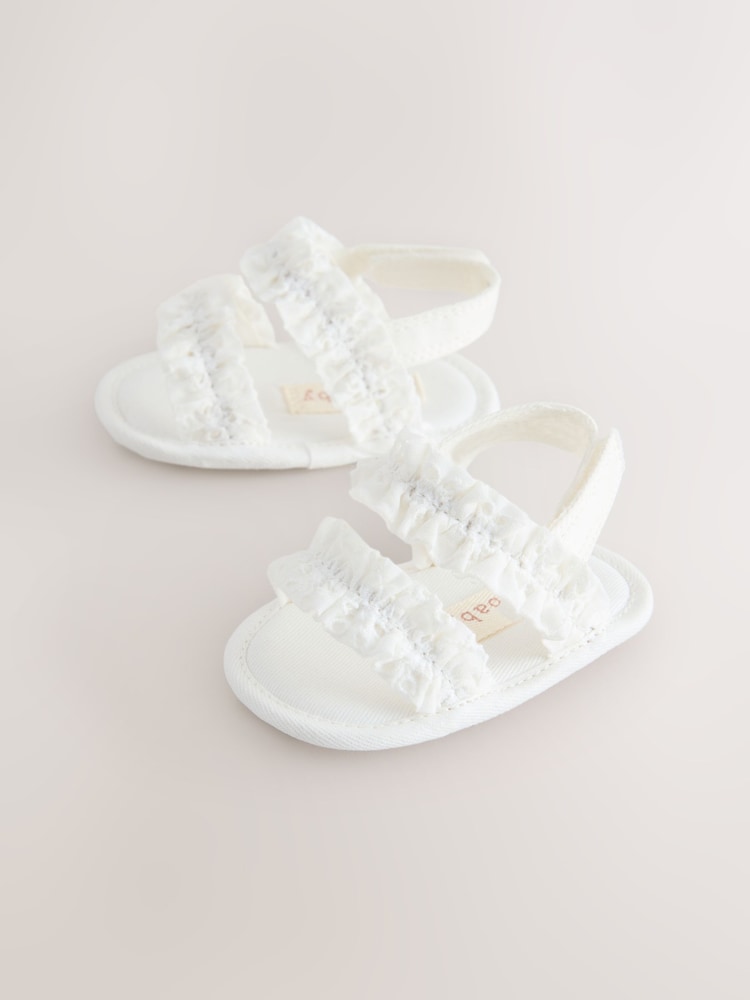 White Baby Ruffle Sandals (0-24mths) - Size Up To 3 Months (50 - 62cm)