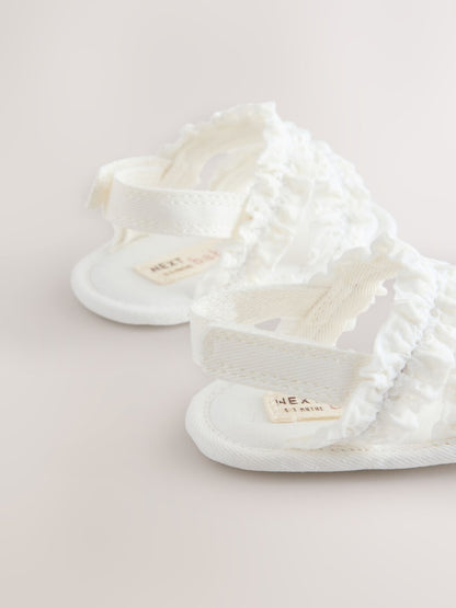 White Baby Ruffle Sandals (0-24mths) - Size Up To 3 Months (50 - 62cm)