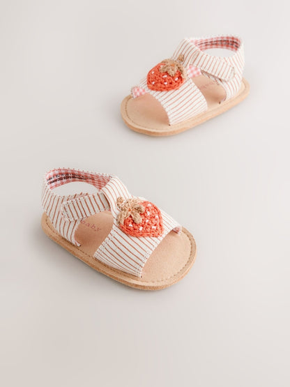 White/Pink Strawberry Baby Sandals (0-24mths) - White/Pink Strawberry / Up To 3 Months (50 - 62cm)