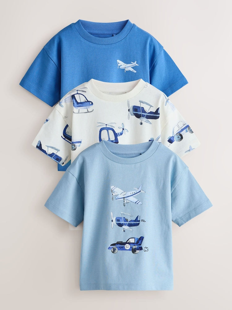 Blue Planes Short Sleeve Graphic T-Shirts 3 Pack (3mths-7yrs) - Size 3-6 Months (62-68cm) - Blue Planes