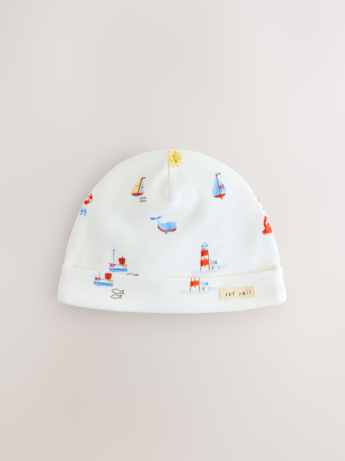 Blue Nautical Baby Hat and Bib Set (0-18mths) - Size 50cm (First Size)