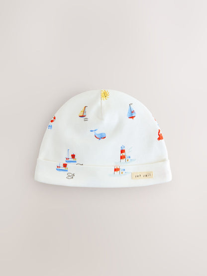 Blue Nautical Baby Hat and Bib Set (0-18mths) - Size 50cm (First Size)