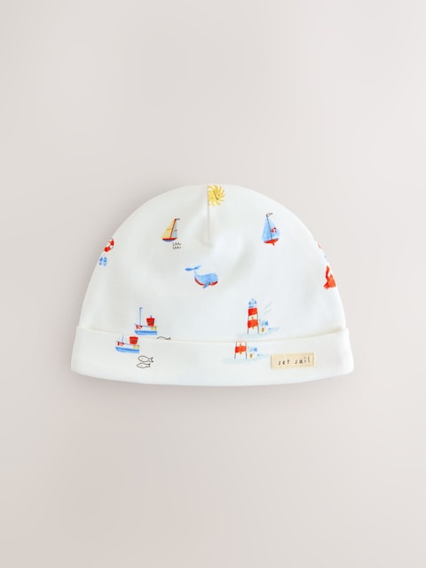 Blue Nautical Baby Hat and Bib Set (0-18mths) - Size 50cm (First Size)