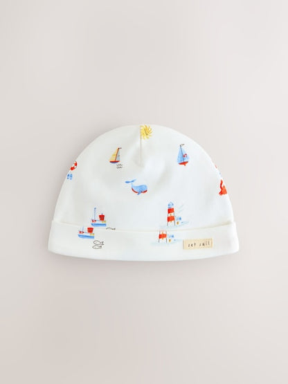 Blue Nautical Baby Hat and Bib Set (0-18mths) - Size 50cm (First Size)