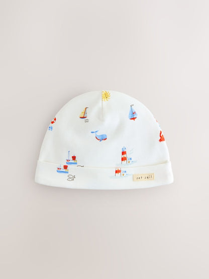 Blue Nautical Baby Hat and Bib Set (0-18mths) - Size 50cm (First Size)
