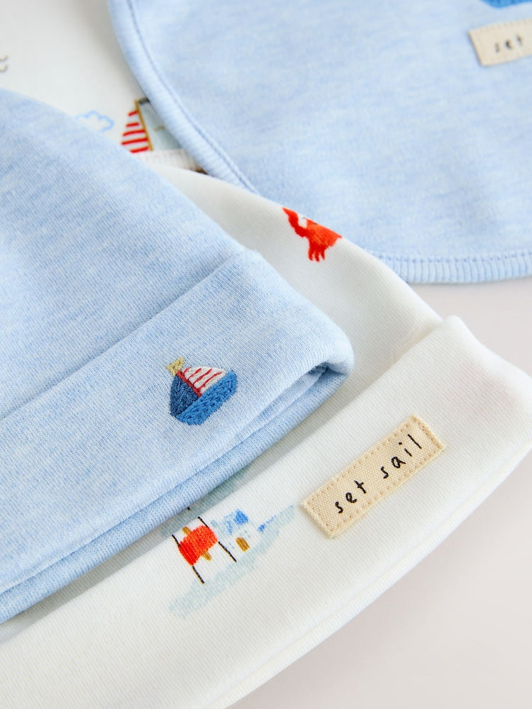 Blue Nautical Baby Hat and Bib Set (0-18mths)