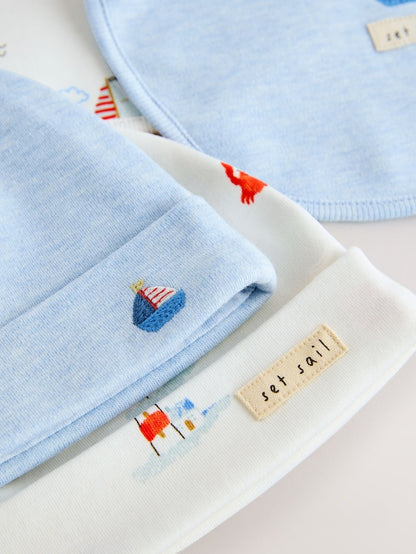 Blue Nautical Baby Hat and Bib Set (0-18mths) - Size 50cm (First Size)