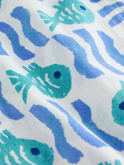 White/Blue Sea All Over Print Short Sleeve Revere Collar Shirt &amp; Shorts Set (3mths-10yrs)