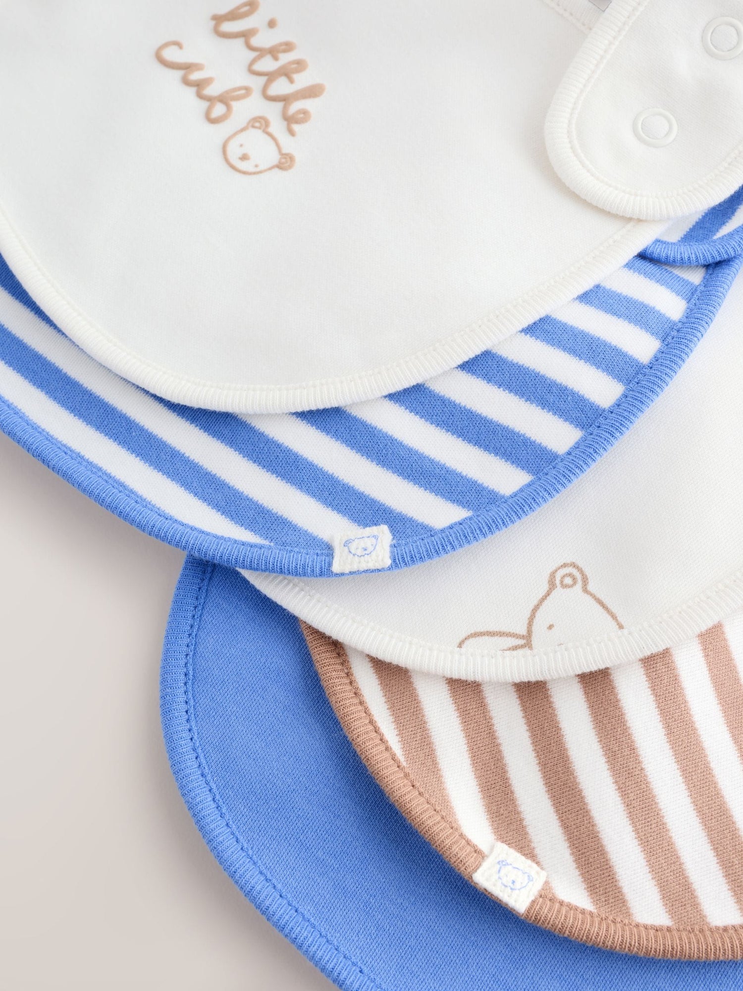 Blue/Ecru Bear Baby Bibs 5 Pack - Size One