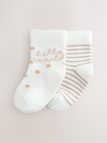 Neutral Hello World Baby Socks 2 Pack - Size 50cm (First Size)