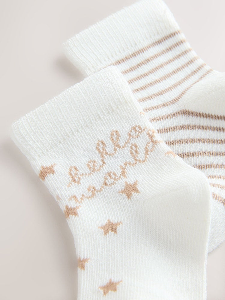 Neutral Hello World Baby Socks 2 Pack - Size 50cm (First Size)