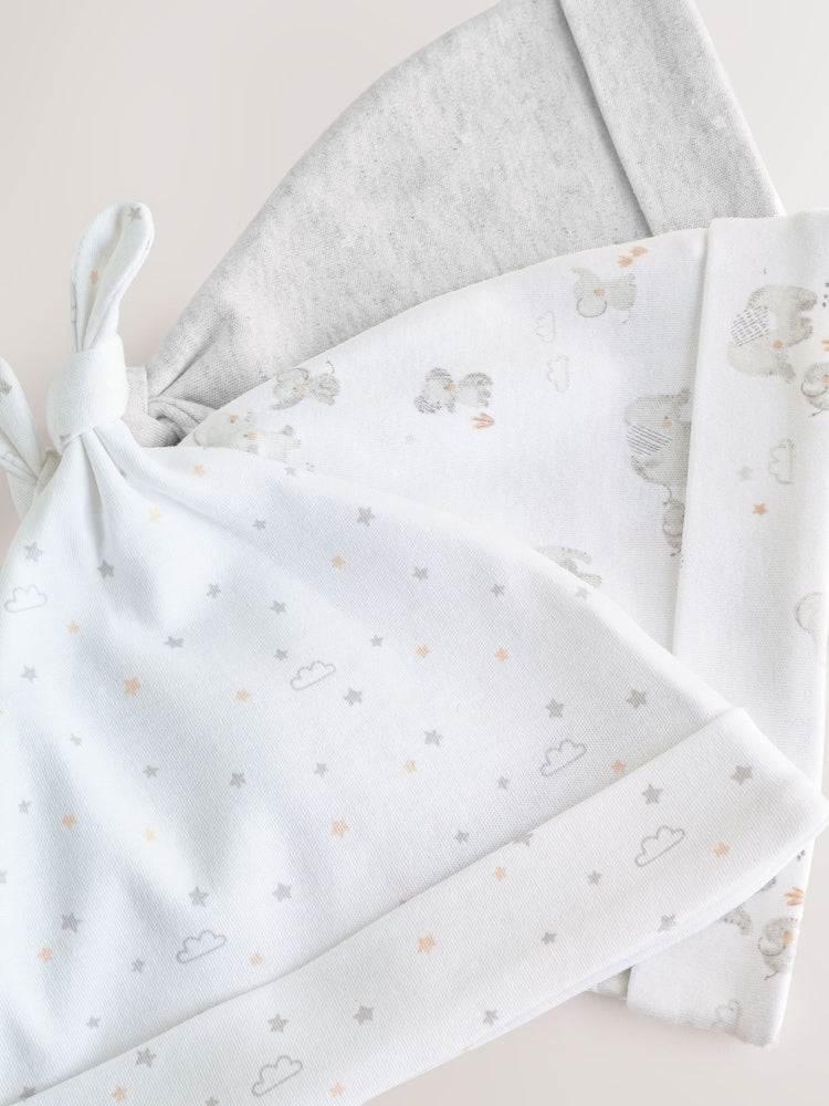 Grey Elephant Baby Tie Top Hats 3 Pack (0-12mths)