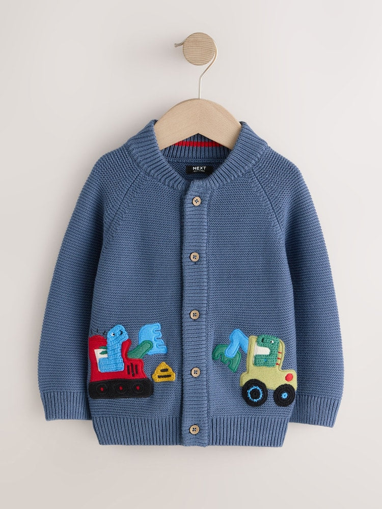 Blue Dinosaur Character Cardigan (3mths-7yrs) - Size 3-6 Months (62-68cm) - Blue Dinosaur
