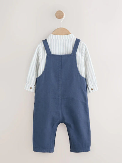 Navy Blue Woven Cotton Baby Dungaree and Bodysuit Set (0mths-3yrs)