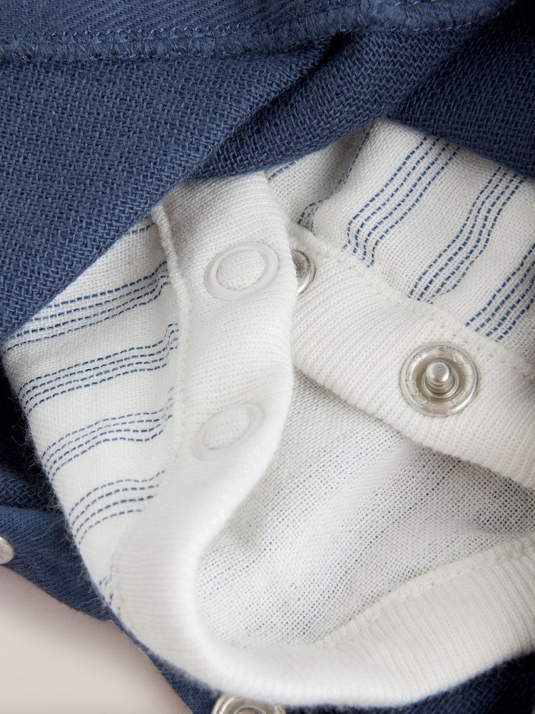 Navy Blue Woven Cotton Baby Dungaree and Bodysuit Set (0mths-3yrs)