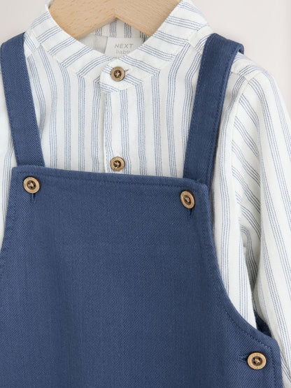 Navy Blue Woven Cotton Baby Dungaree and Bodysuit Set (0mths-3yrs)