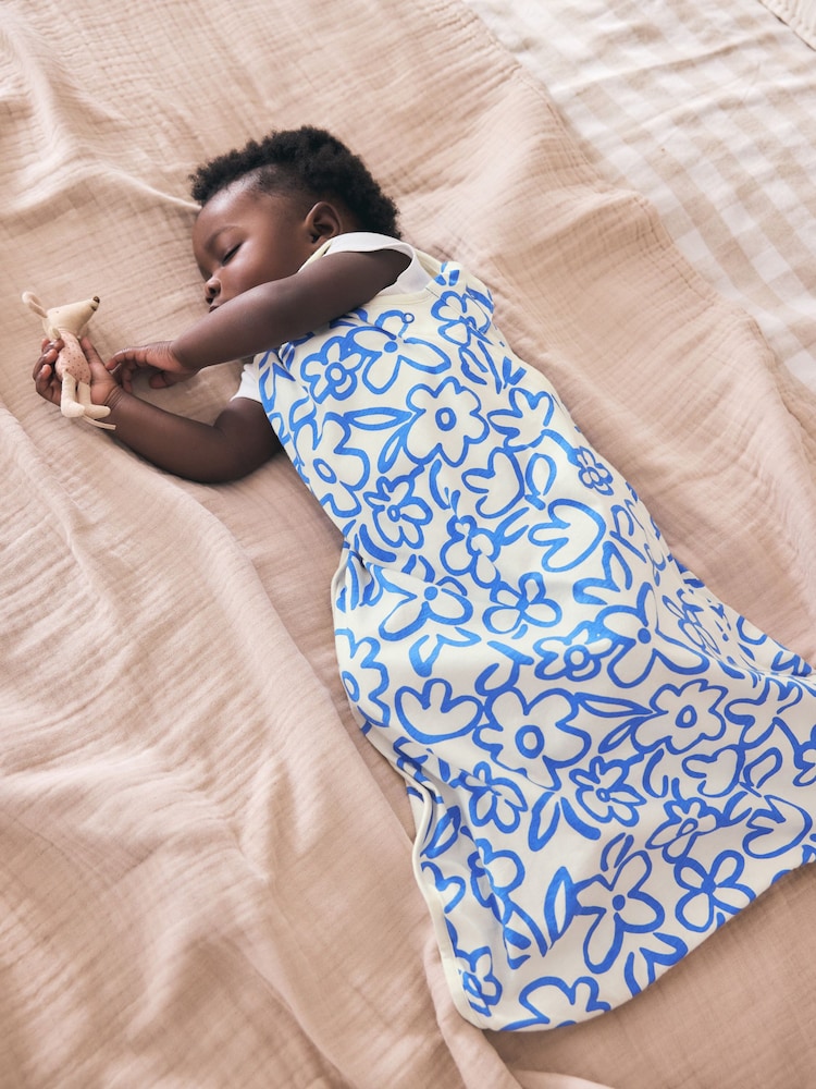 Blue/White Floral 0.5 Tog Sleeveless Baby Sleep Bag