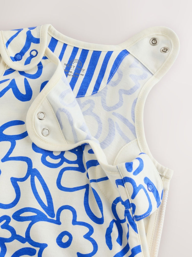 Blue/White Floral 0.5 Tog Sleeveless Baby Sleep Bag