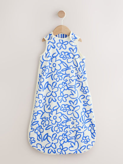 Blue/White Floral 0.5 Tog Sleeveless Baby Sleep Bag