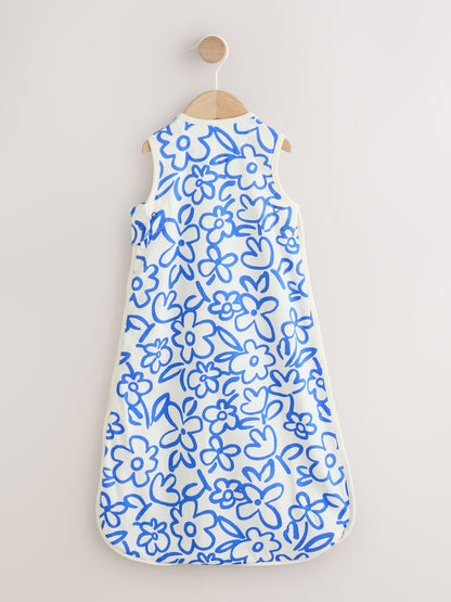 Blue/White Floral 0.5 Tog Sleeveless Baby Sleep Bag