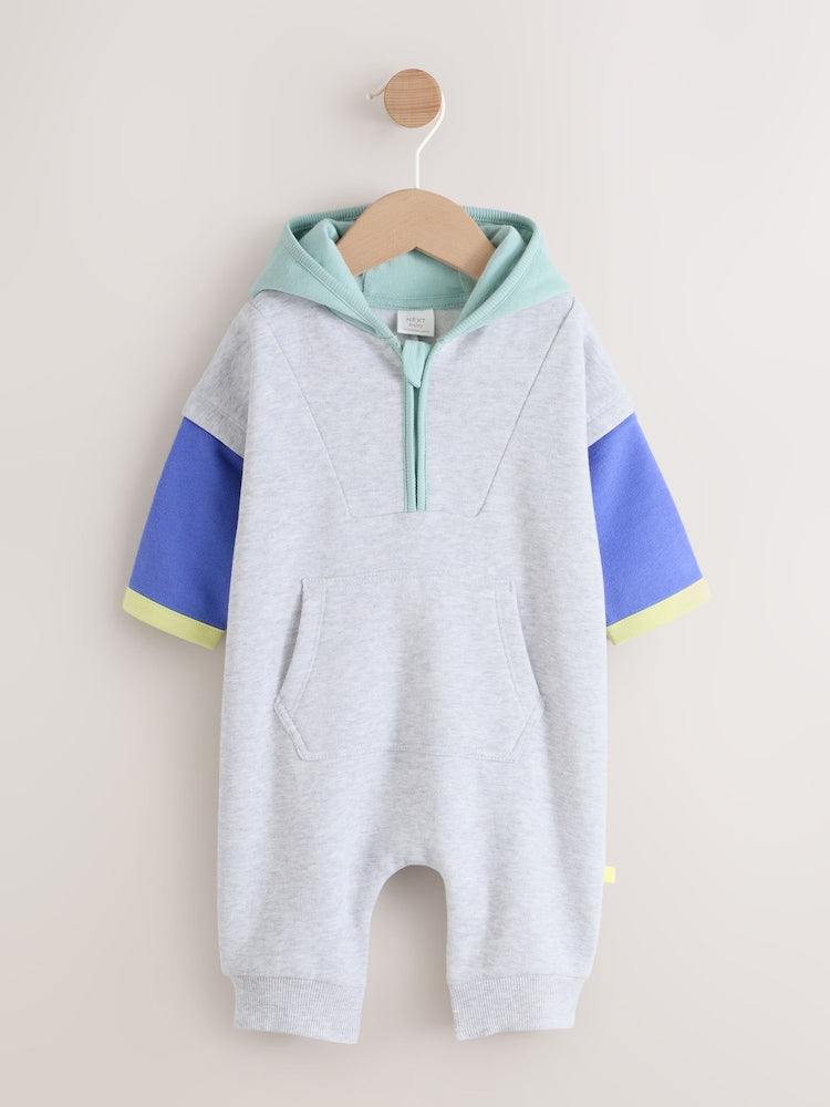 Grey Colourblock Hooded Baby Sweat Romper (0mths-3yrs) - 12-18 Months (80-86cm)