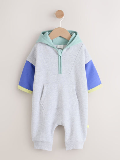 Grey Colourblock Hooded Baby Sweat Romper (0mths-3yrs) - 12-18 Months (80-86cm)