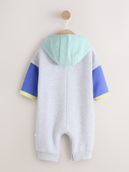 Grey Colourblock Hooded Baby Sweat Romper (0mths-3yrs)