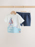 Blue Nautical Scene Top and Shorts Baby Set (0mths-2yrs) - Blue Nautical Scene / 12-18 Months (80-86cm)
