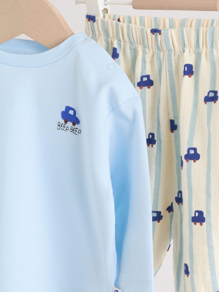 Blue Car Baby Top and Trousers Set (0mths-3yrs)