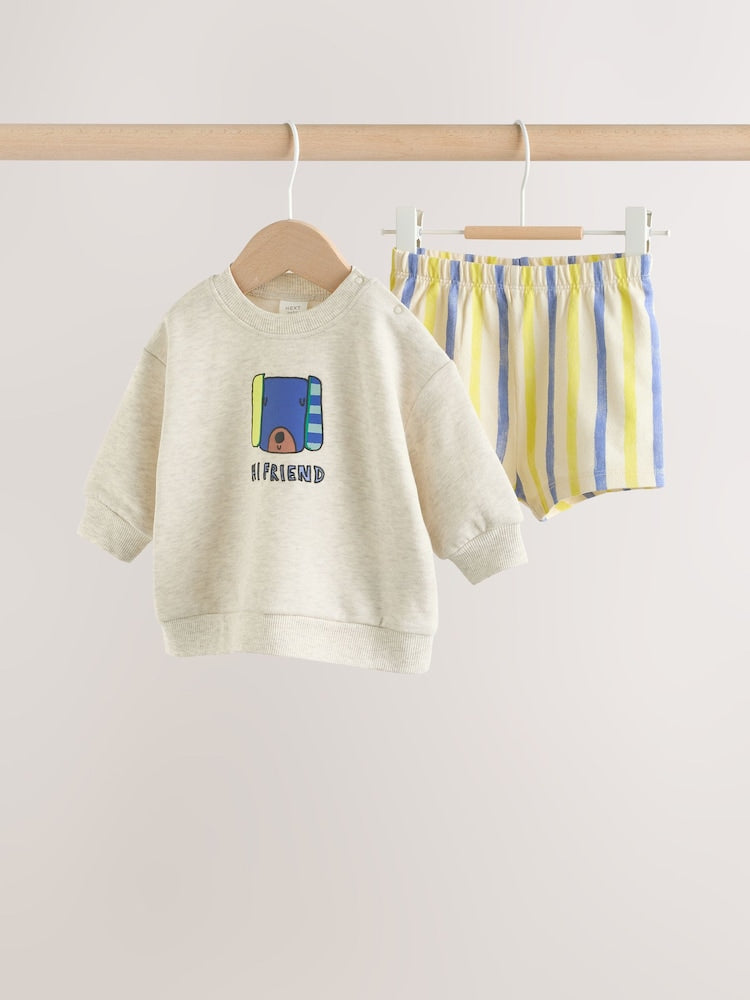 Grey Stripe Dog Sweatshirt and Shorts Baby Set (0mths-2yrs) - Grey Stripe Dog / 12-18 Months (80-86cm)