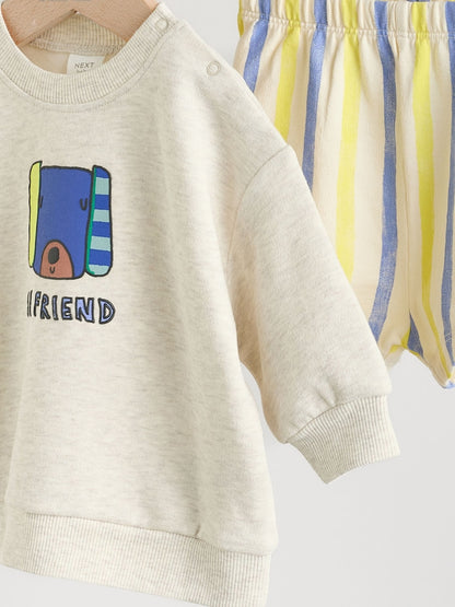 Grey Stripe Dog Sweatshirt and Shorts Baby Set (0mths-2yrs)