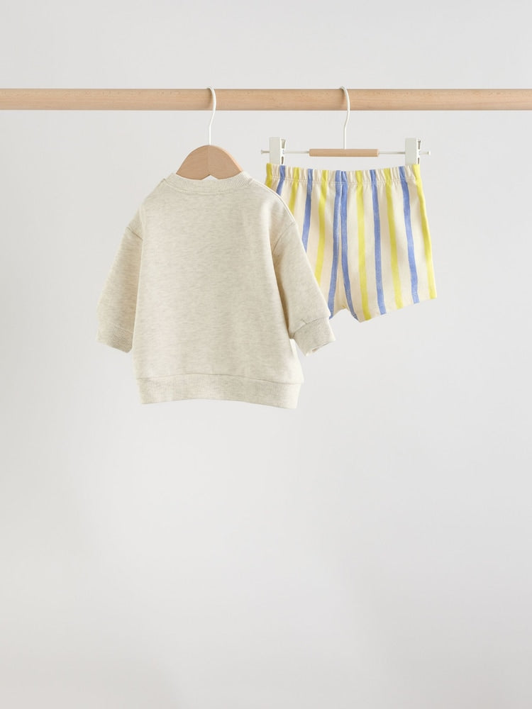 Grey Stripe Dog Sweatshirt and Shorts Baby Set (0mths-2yrs)