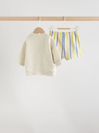 Grey Stripe Dog Sweatshirt and Shorts Baby Set (0mths-2yrs)