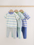 Blue/Green Stripe 6 Piece Baby T-Shirt and Joggers Set (0mths-3yrs)