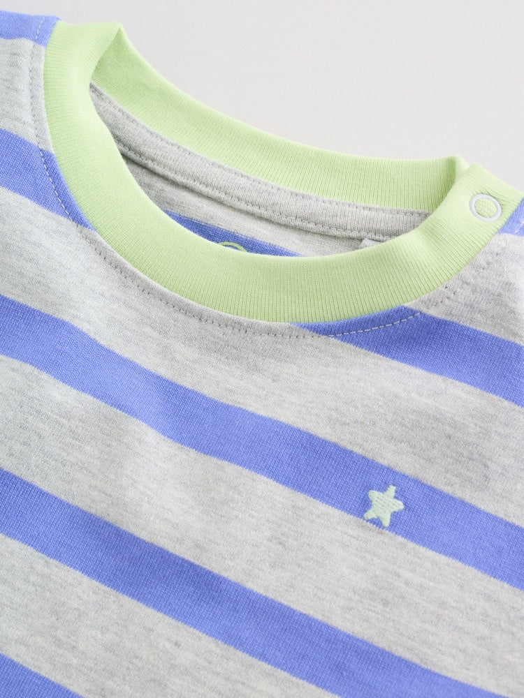 Blue/Green Stripe 6 Piece Baby T-Shirt and Joggers Set (0mths-3yrs)