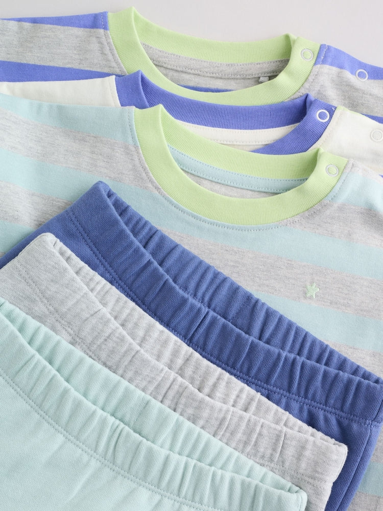 Blue/Green Stripe 6 Piece Baby T-Shirt and Joggers Set (0mths-3yrs)