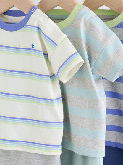 Blue/Green Stripe 6 Piece Baby T-Shirt and Joggers Set (0mths-3yrs)