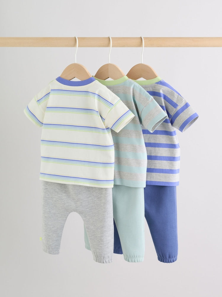 Blue/Green Stripe 6 Piece Baby T-Shirt and Joggers Set (0mths-3yrs)