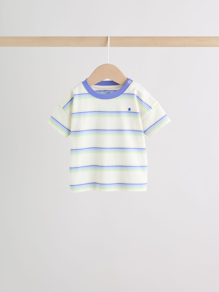 Blue/Green Stripe 6 Piece Baby T-Shirt and Joggers Set (0mths-3yrs)