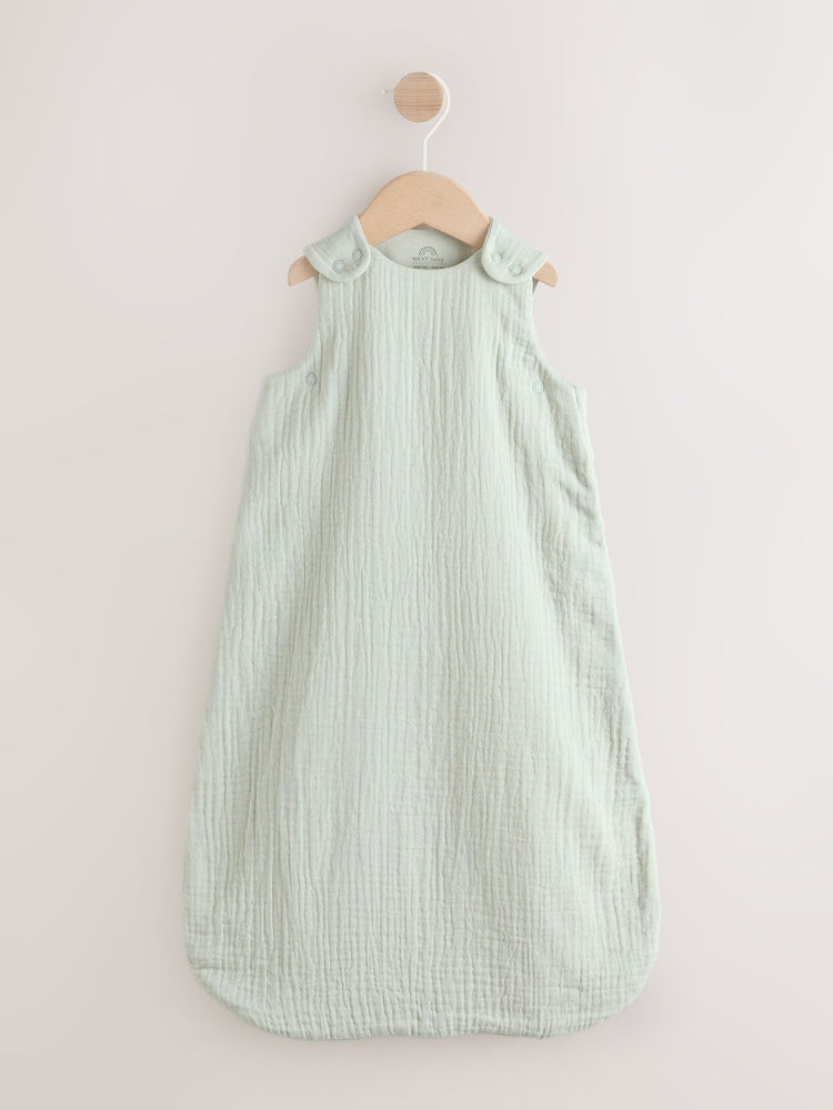 Sage Green Muslin 1 Tog Baby Sleep Bag