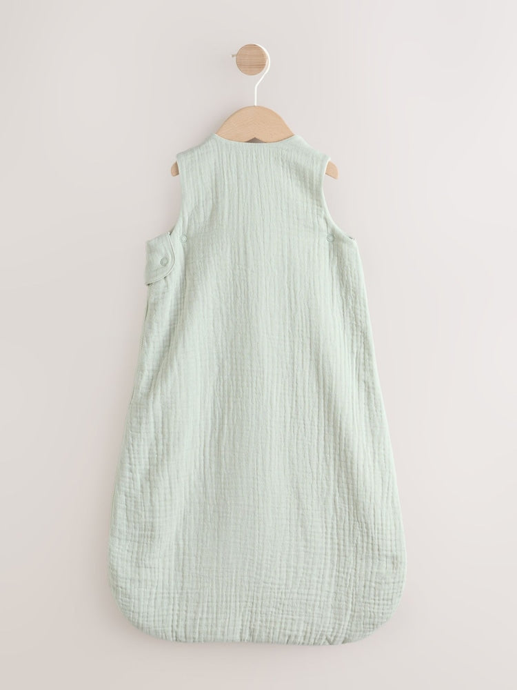 Sage Green Muslin 1 Tog Baby Sleep Bag