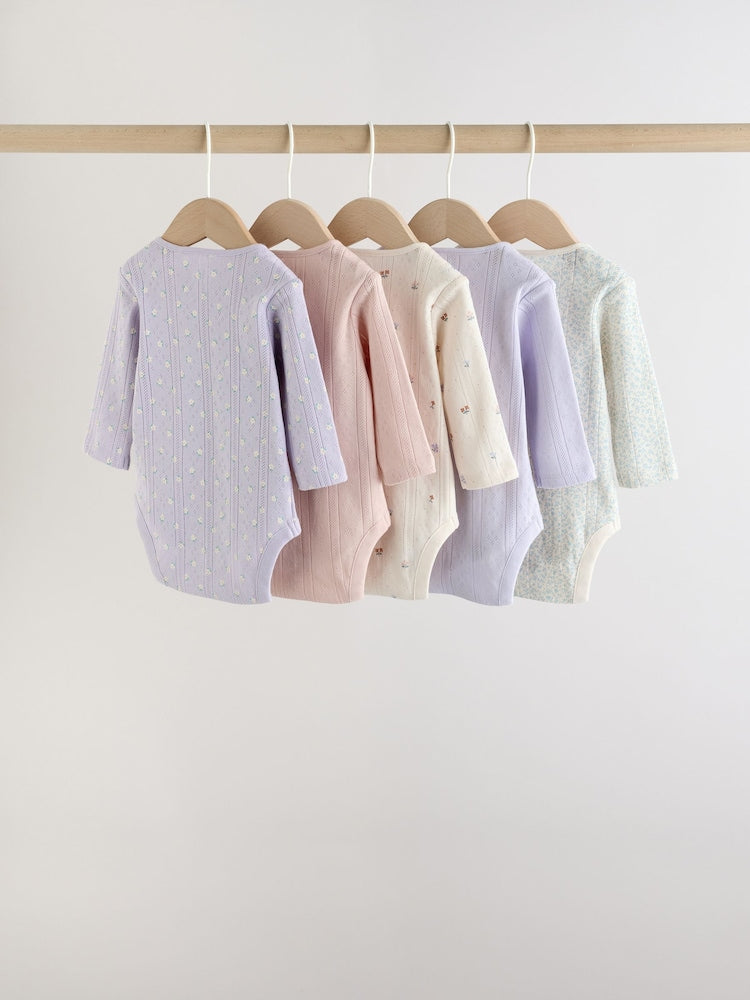 Purple Long Sleeve Baby Bodysuits 5 Pack