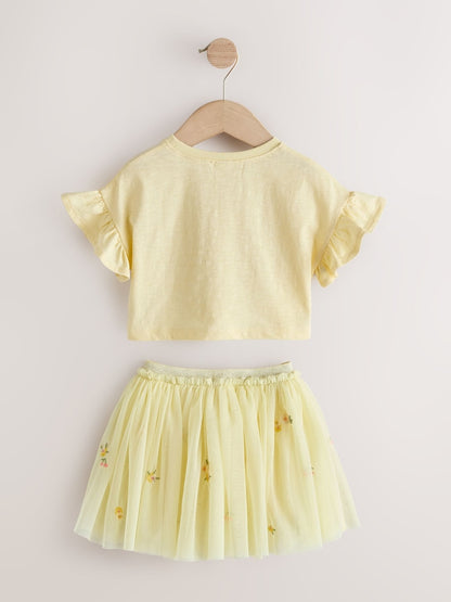 Yellow Embroidered Top &amp; Skirt Set (3mths-7yrs)