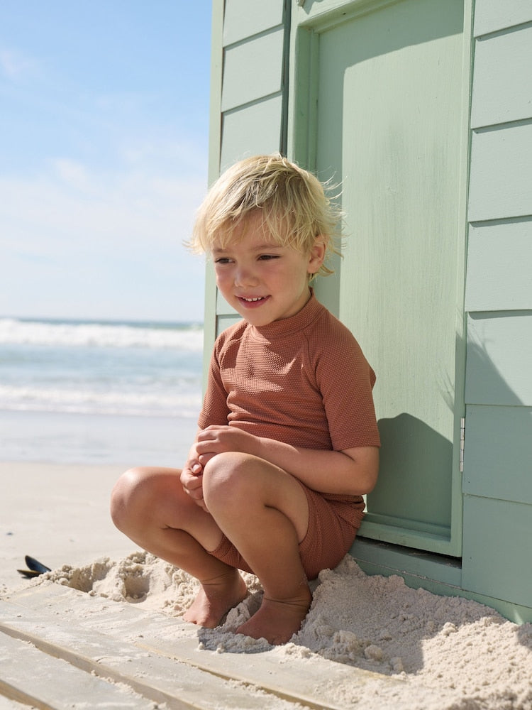 Rust Brown Textured Swim Set (3mths-7yrs) - Size 3-6 Months (62-68cm)