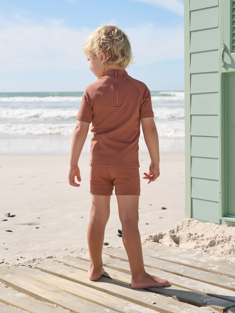 Rust Brown Textured Swim Set (3mths-7yrs) - Size 3-6 Months (62-68cm)